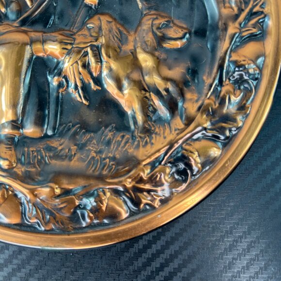 Vintage Coppercraft Relief Wall Hanging Plate Hunter & Dog Pheasant Duck Hunting - Picture 5 of 8